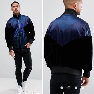 Diesel Men J-Club Diesel Blue and Black J-Club Bomber Jacket Size Small